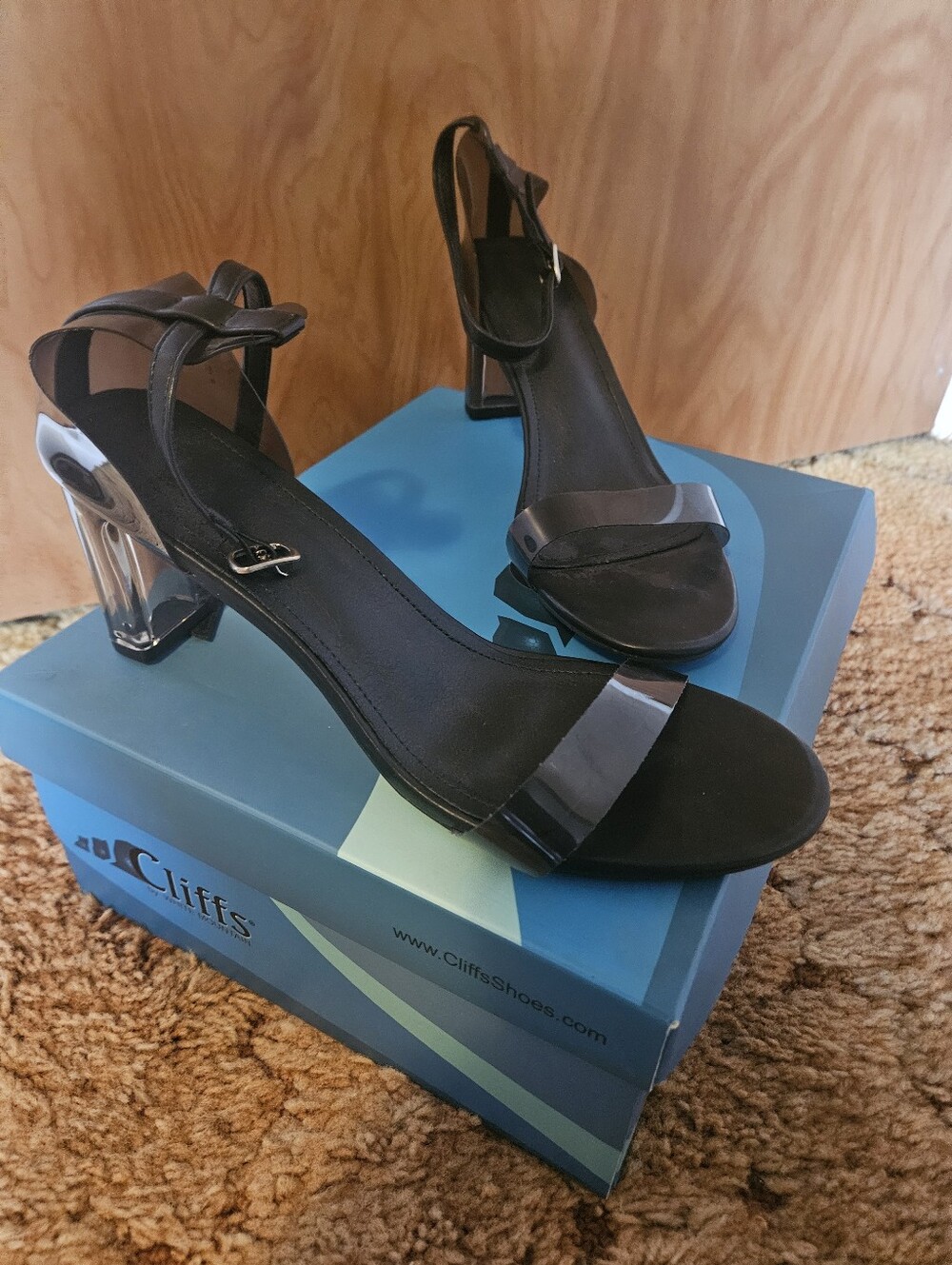 Black Clear-Heel Slingback Sandals